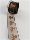 3 meter brunt organza dekorations bånd, Brede 4 cm. Med Guld engle.